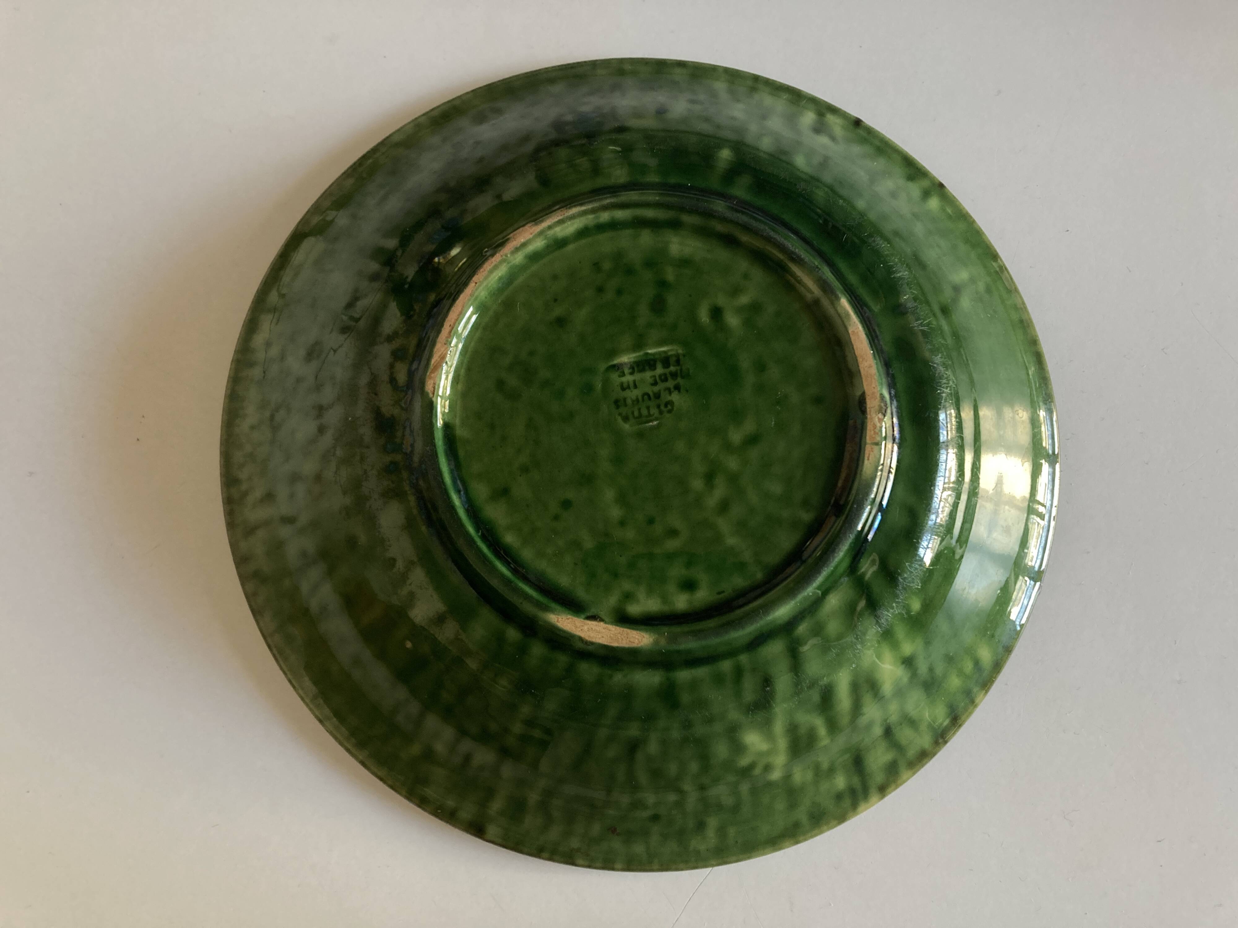 Aegitna hollow dish in green glazed earthenware Vallauris 1960