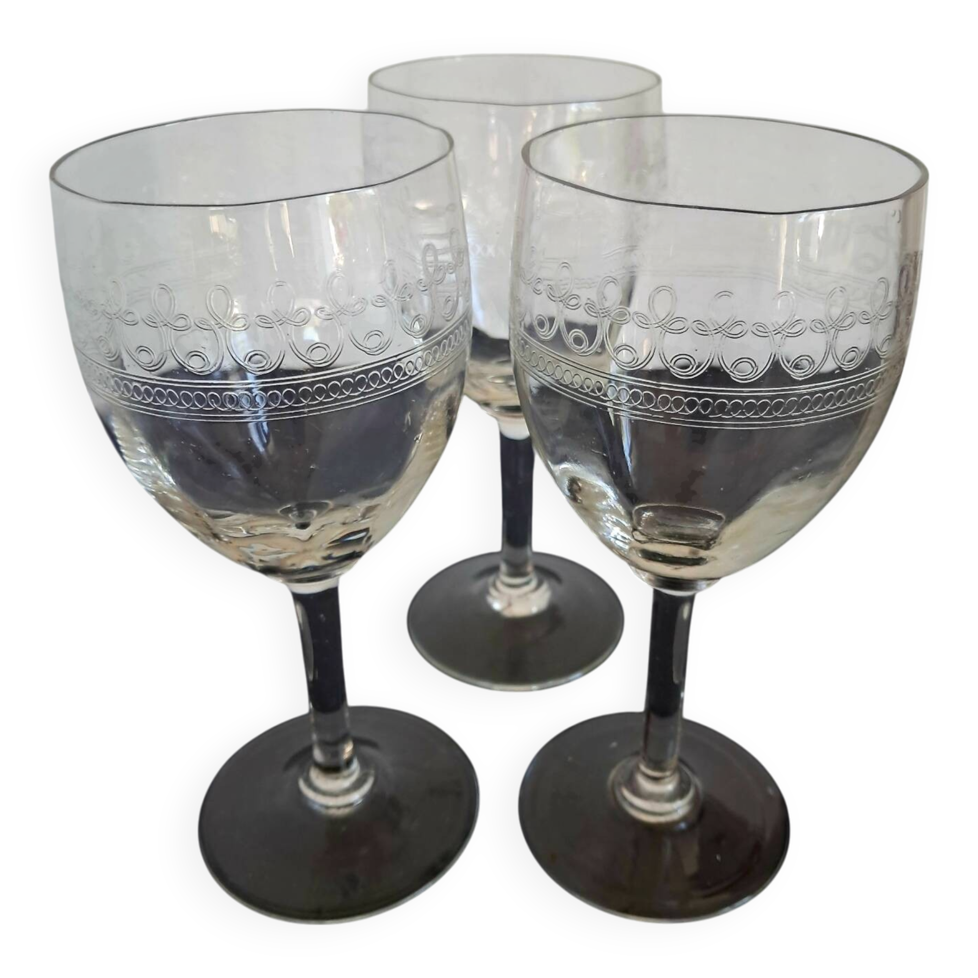 3 old guilloche glasses from the 20s