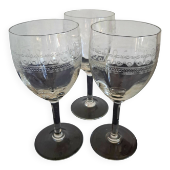 3 verres anciens guilloches années 20