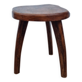 Tabouret bas tripode en bois massif, design Henri Bataille, 35 cm
