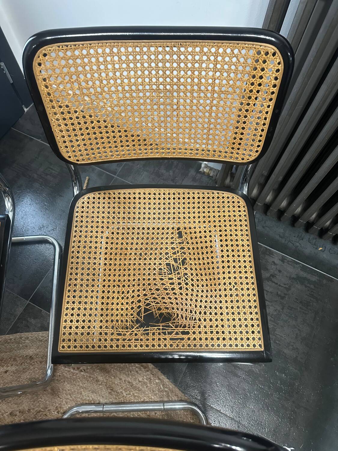 Lot of 1 armchair and 2 Cesca B32 chairs, Thonet edition, seats need reupholstering