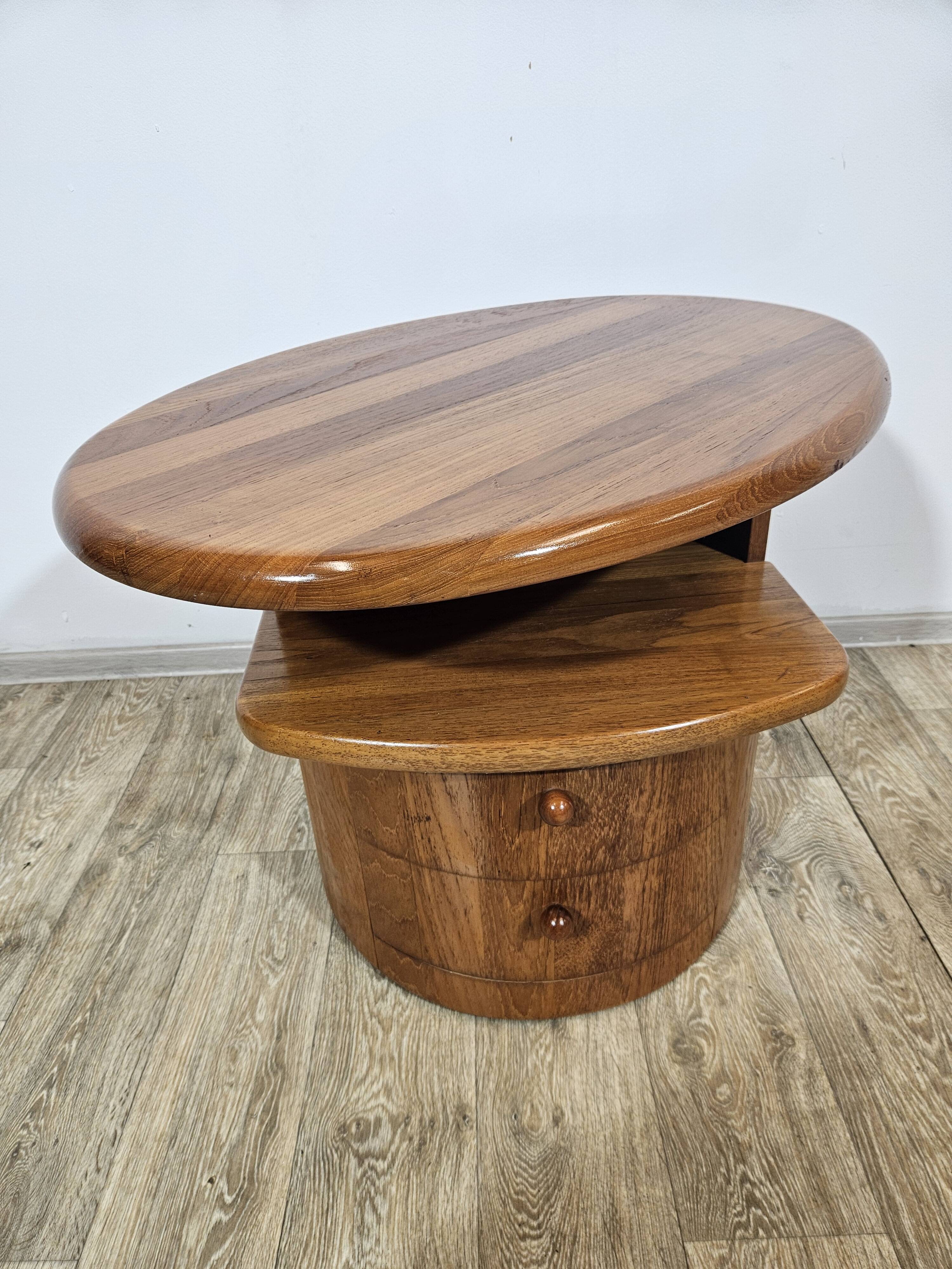 Solid teak TV table with swivel top, Silkeborg, Denmark, 1960s/1970s.