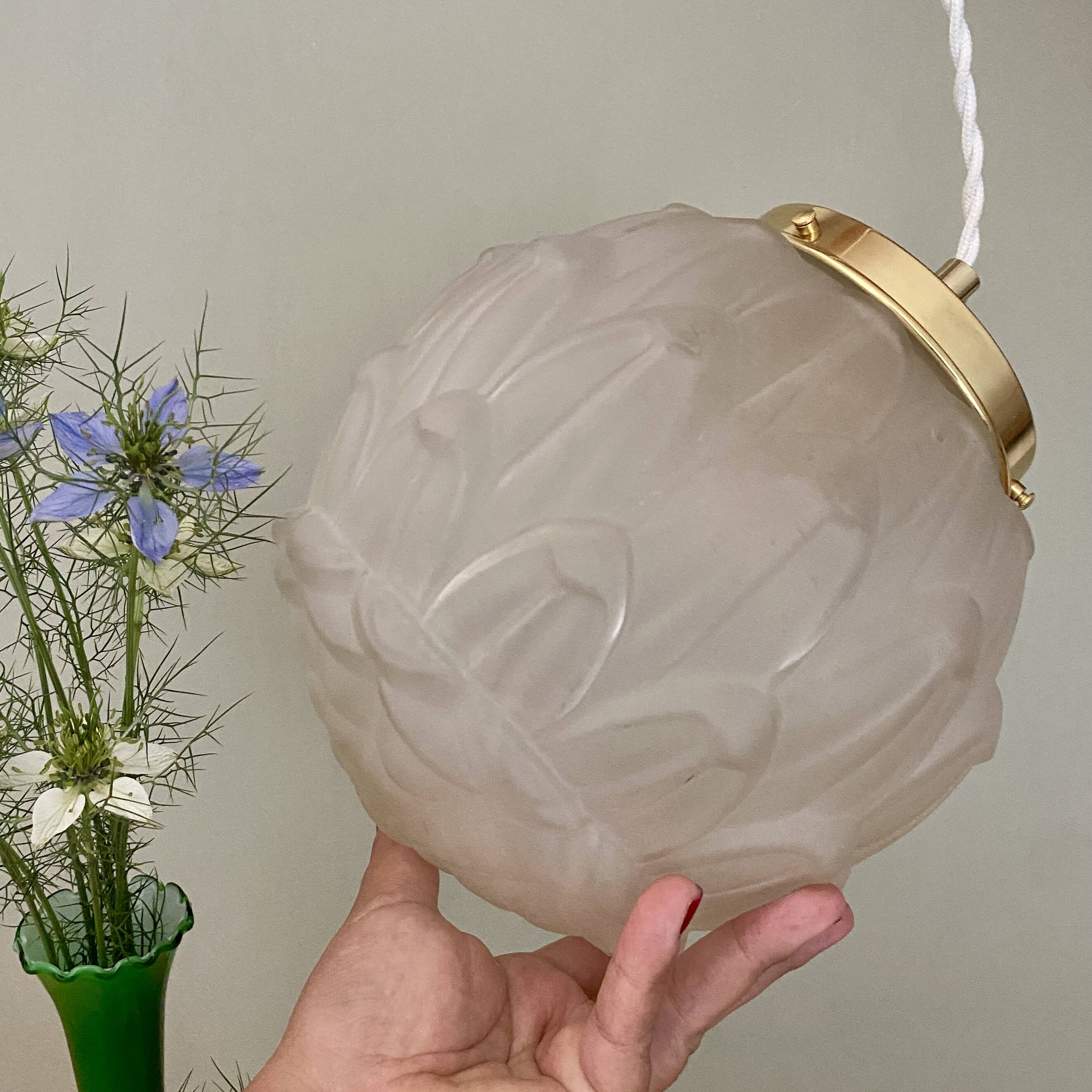 Vintage art deco globe pendant light in frosted glass