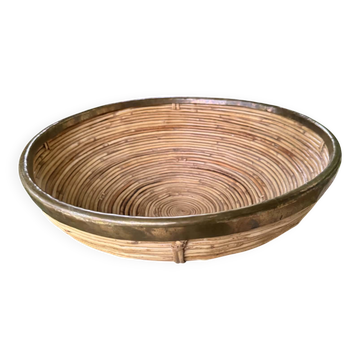 Large wicker basket brass Gabriella Crespi 1960s Italy vintage