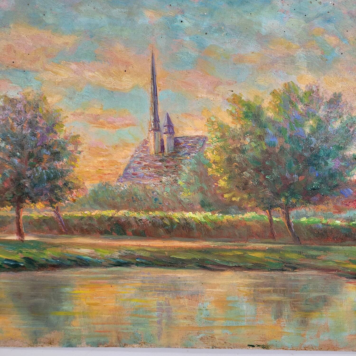 Table Painting Old landscape signed circa 1960