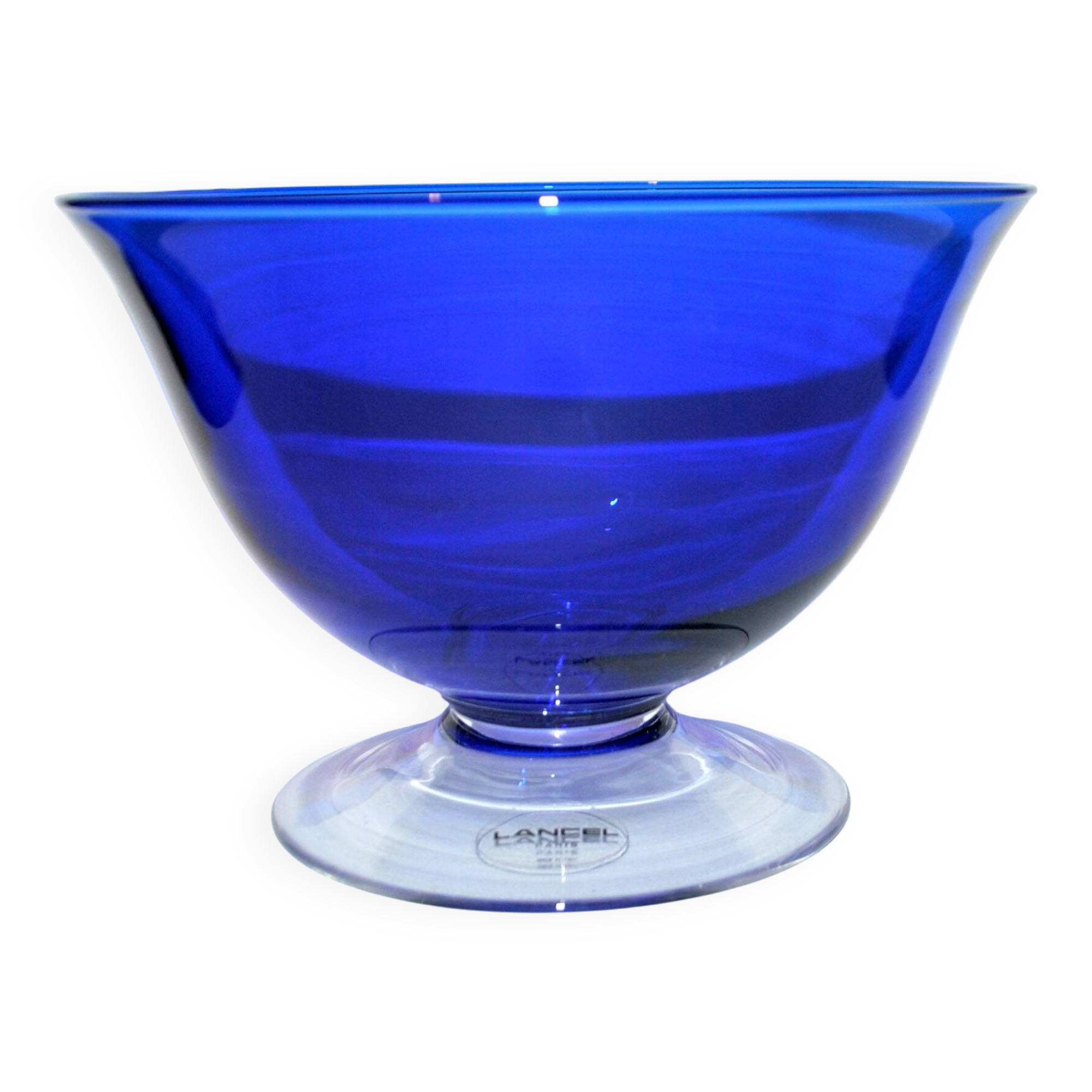 Vintage blue crystal salad bowl from the lancel paris brand