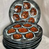 Set of 6 vintage oyster plates, earthenware, 1960s