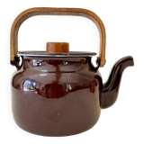 Scandinavian teapot, enameled iron and wood