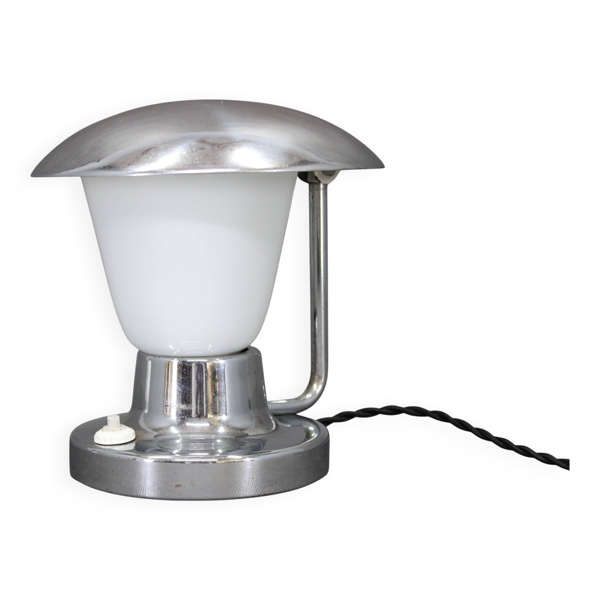 Napako Art Deco chrome and opal glass table lamp, Czechoslovakia 1930s