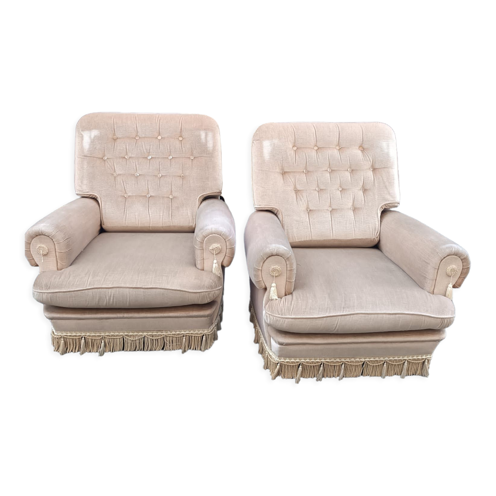 Paire de fauteuils vintage en velours avec repose-pied - Années 50