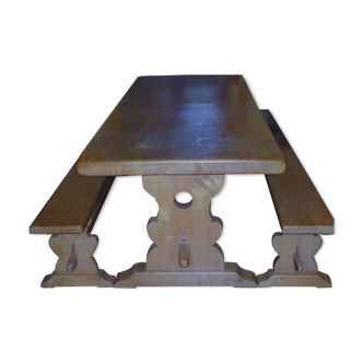 Monastery table in elm and its 2 benches