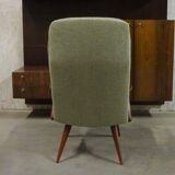 Fauteuil en teck coloré par Cor Alons pour Firma C. Den Boer Gouda recouvert de tissu vert Reseda melange