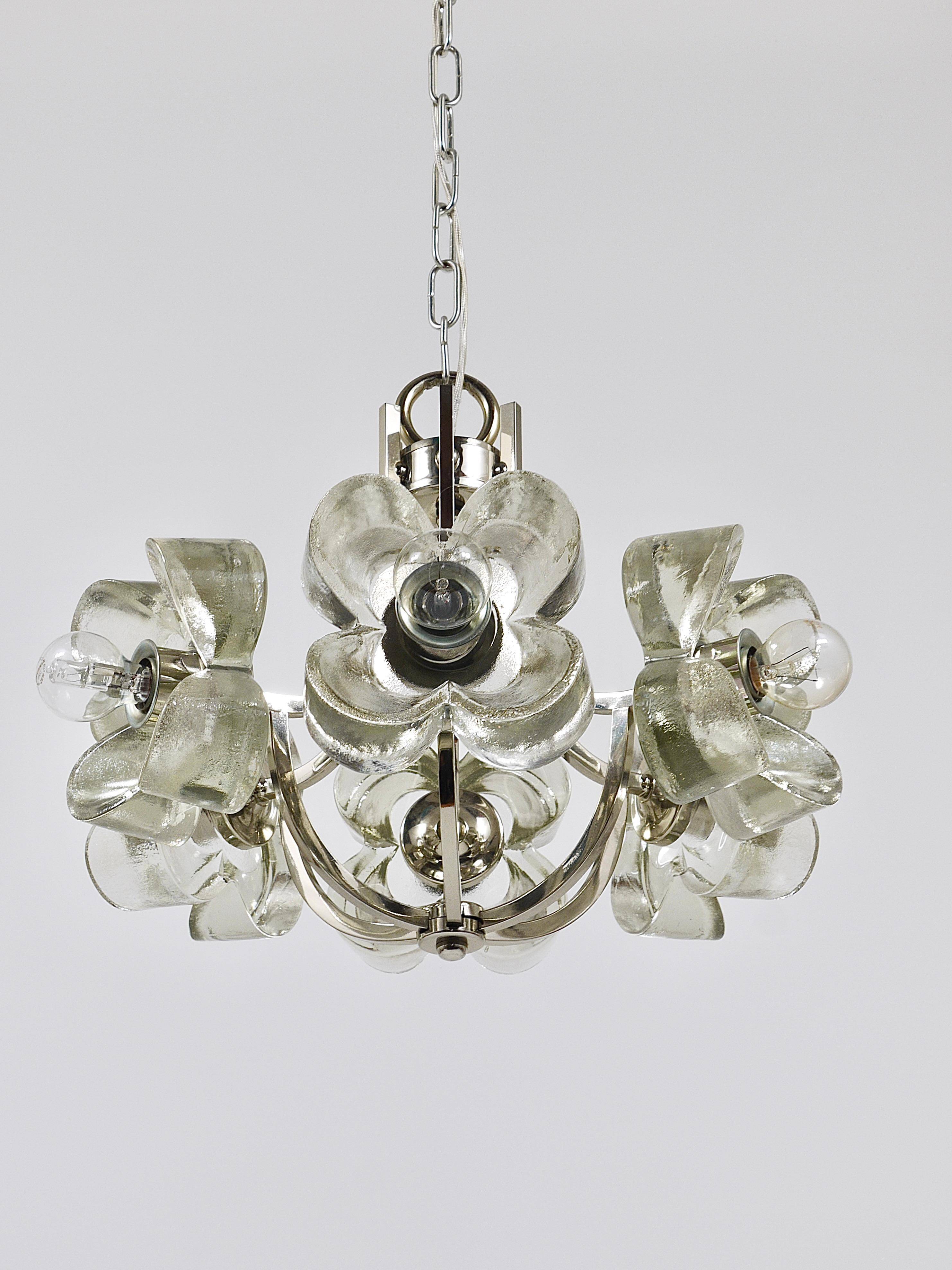 Crystal Glass Flower Pendant Light in Kalmar Style by Sische, Germany, 1970s