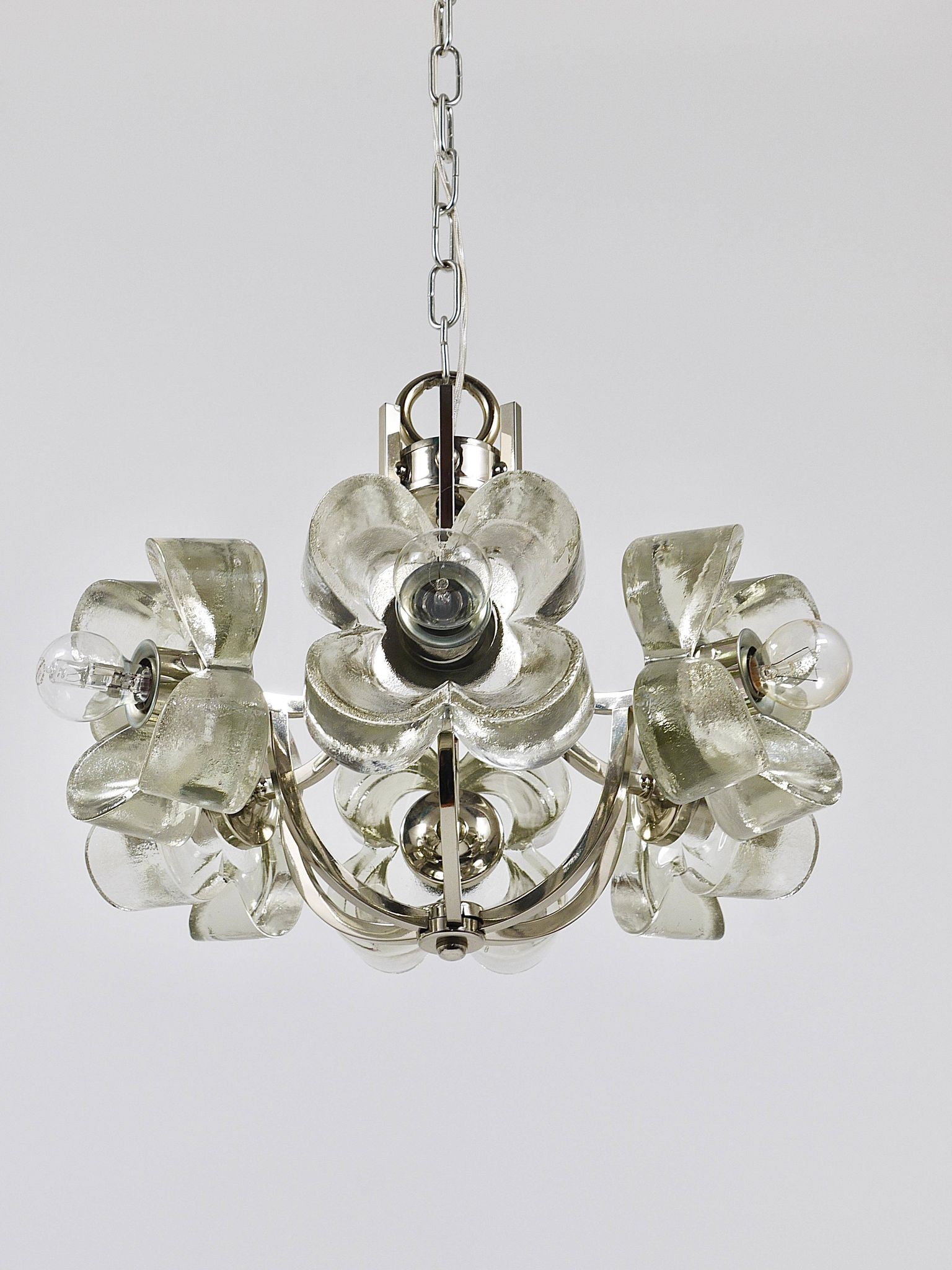 Crystal Glass Flower Pendant Light in Kalmar Style by Sische, Germany, 1970s