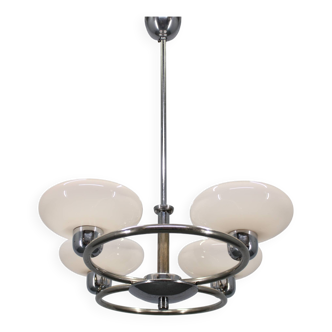 1950s Chrome and Glass Chandelier by Drukov, Czechoslovakia