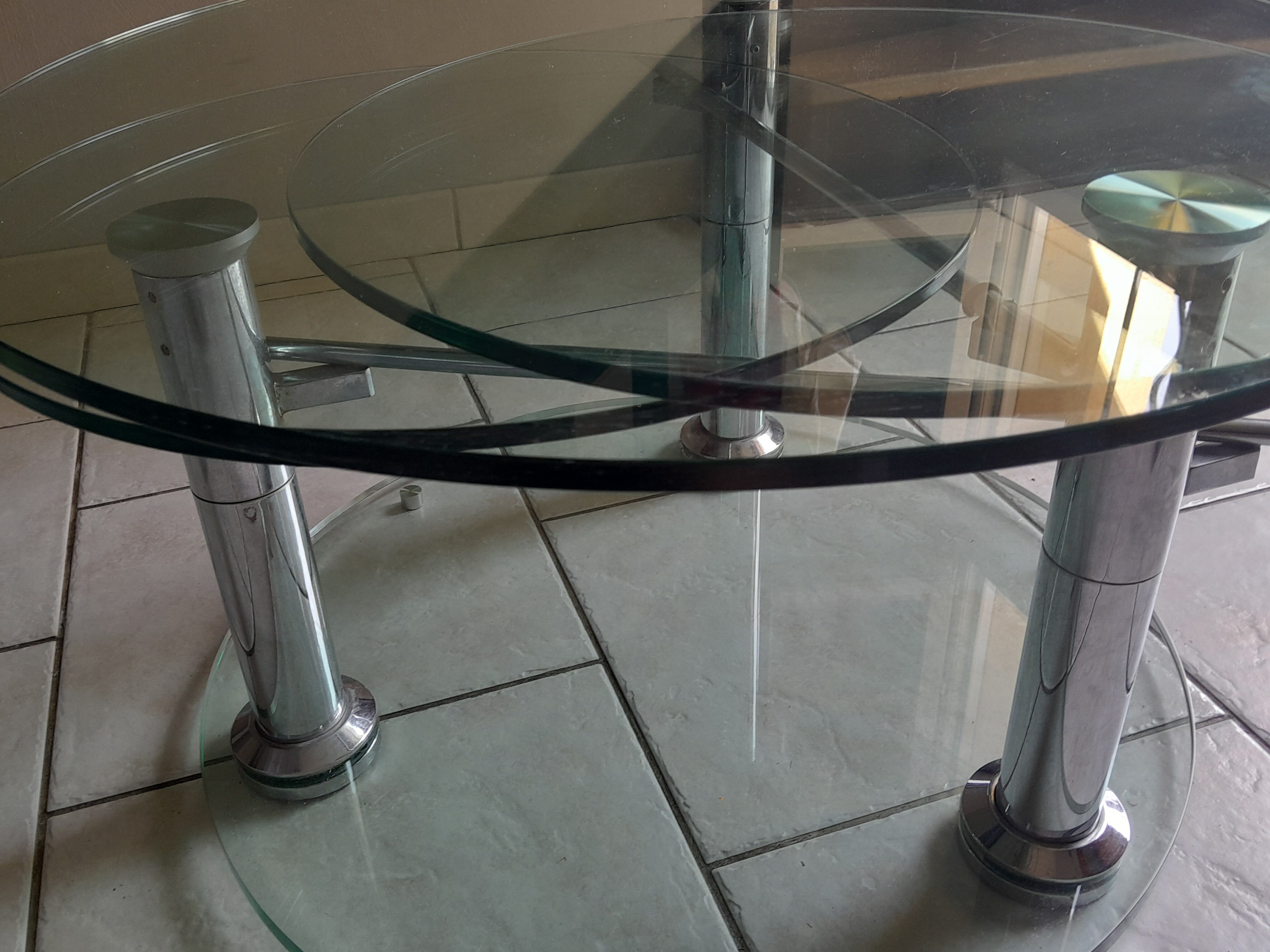 Vintage 80s 3-tier removable tempered glass coffee table