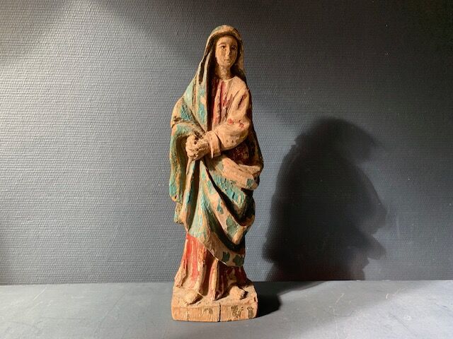 Old Virgin Mary sculpture in polychrome wood, 18th century