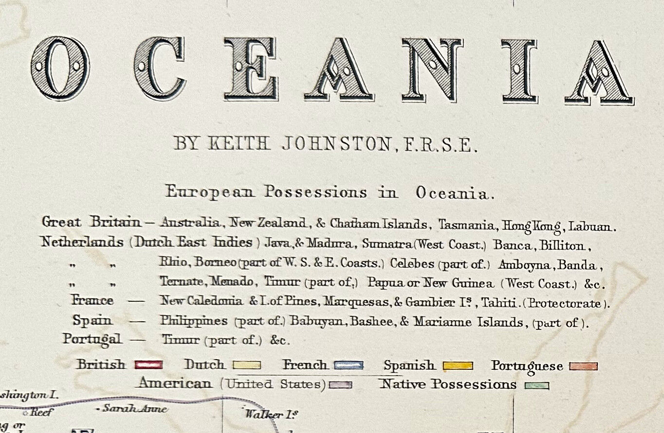 Map of The Atlantic Ocean c1869 Keith Johnston Royal Atlas Hand coloured map