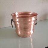 Cache pot old red brass brushed and sculpted brass handles