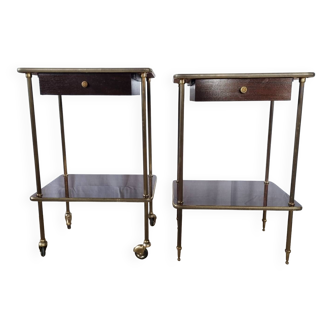 Pair of bedside tables, 1950s, gold metal and formica