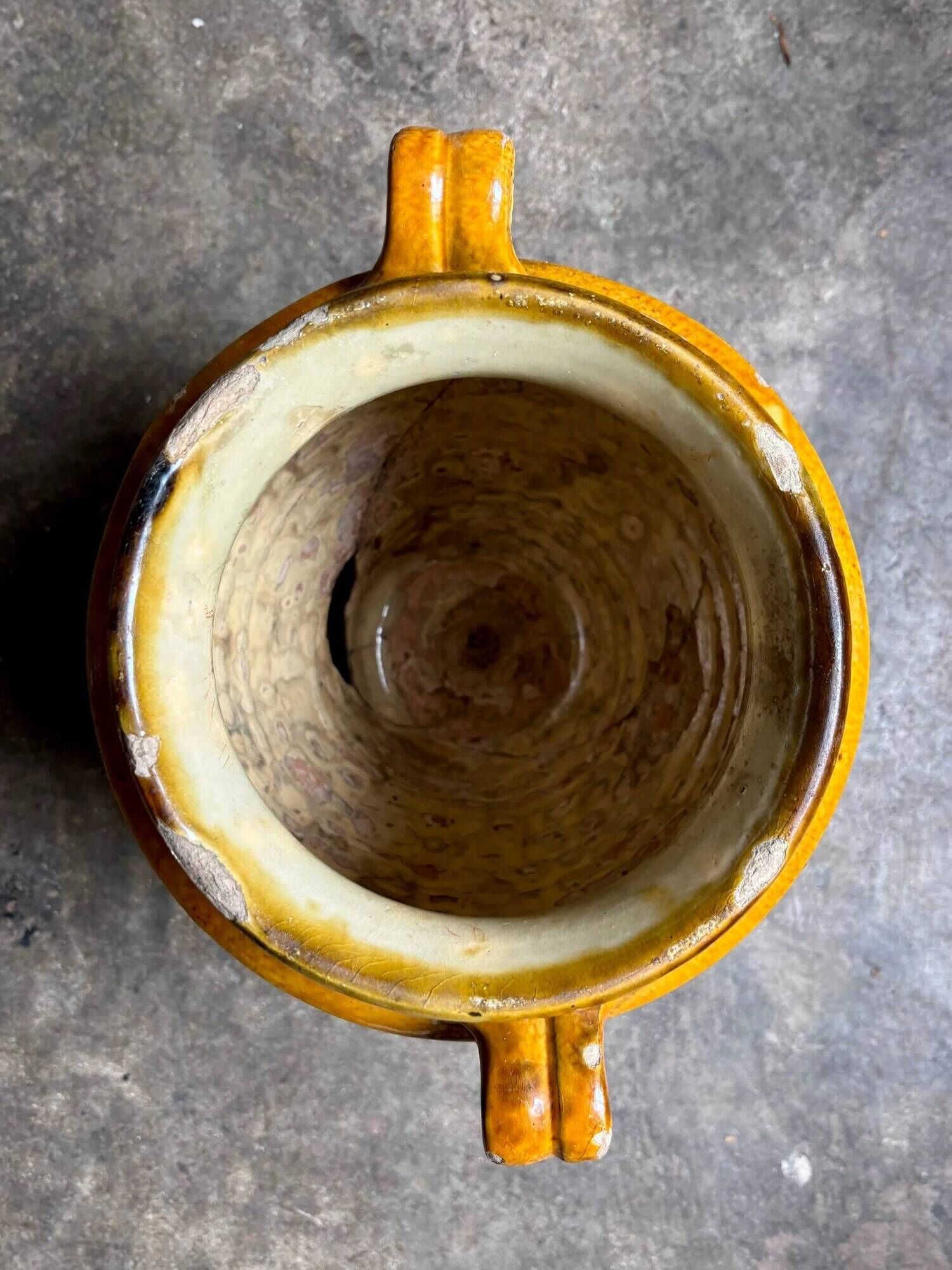 Grease pot, glazed ochre ceramic jar no. 3 - 18th century