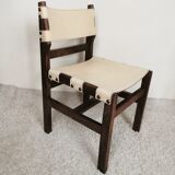 Series of 4 wooden and leather chairs