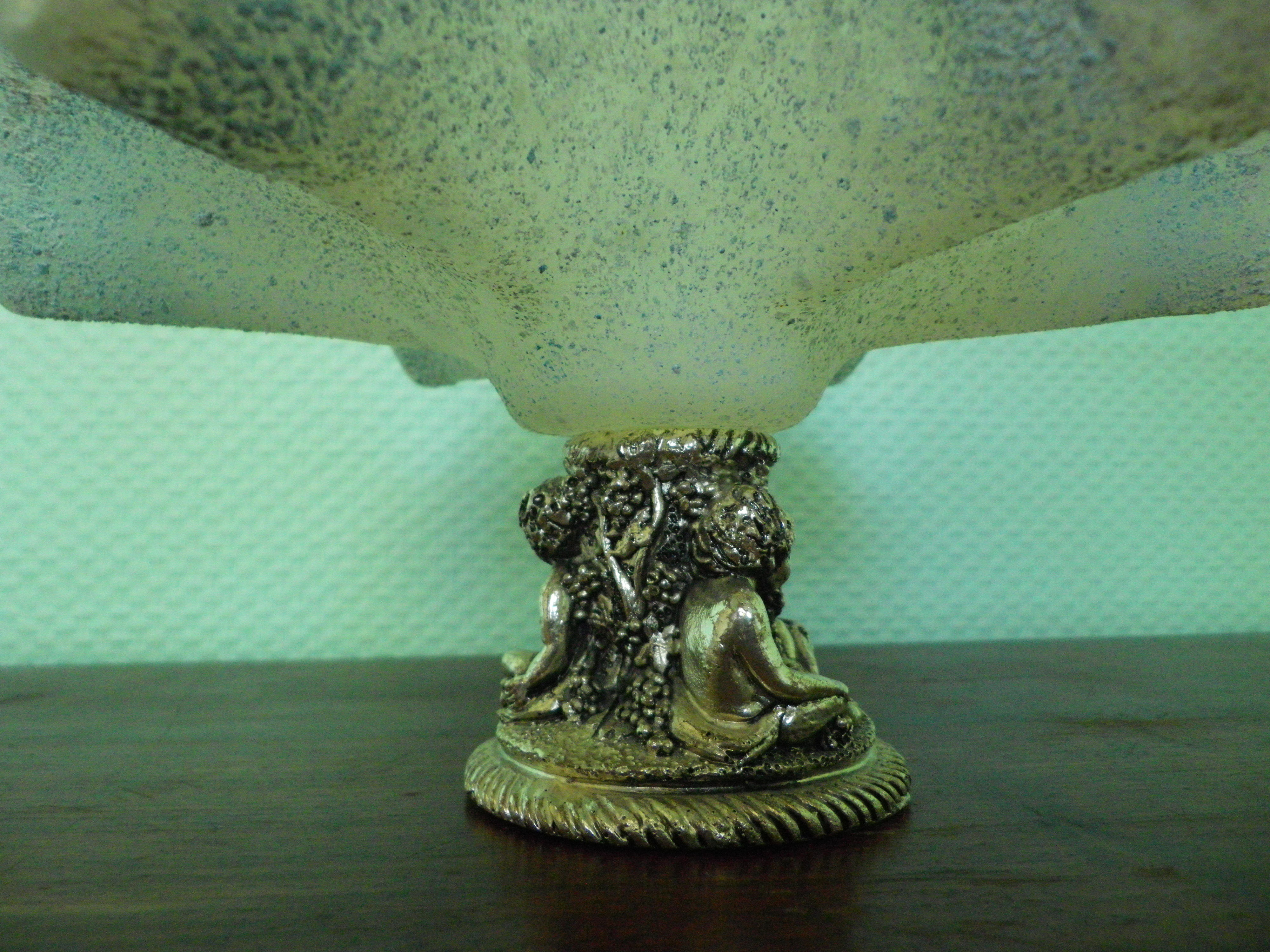 Fruit cup with silver metal foot, Murano granite glass "Vetro eseguito da maestri di Murano"