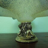 Fruit cup with silver metal foot, Murano granite glass "Vetro eseguito da maestri di Murano"