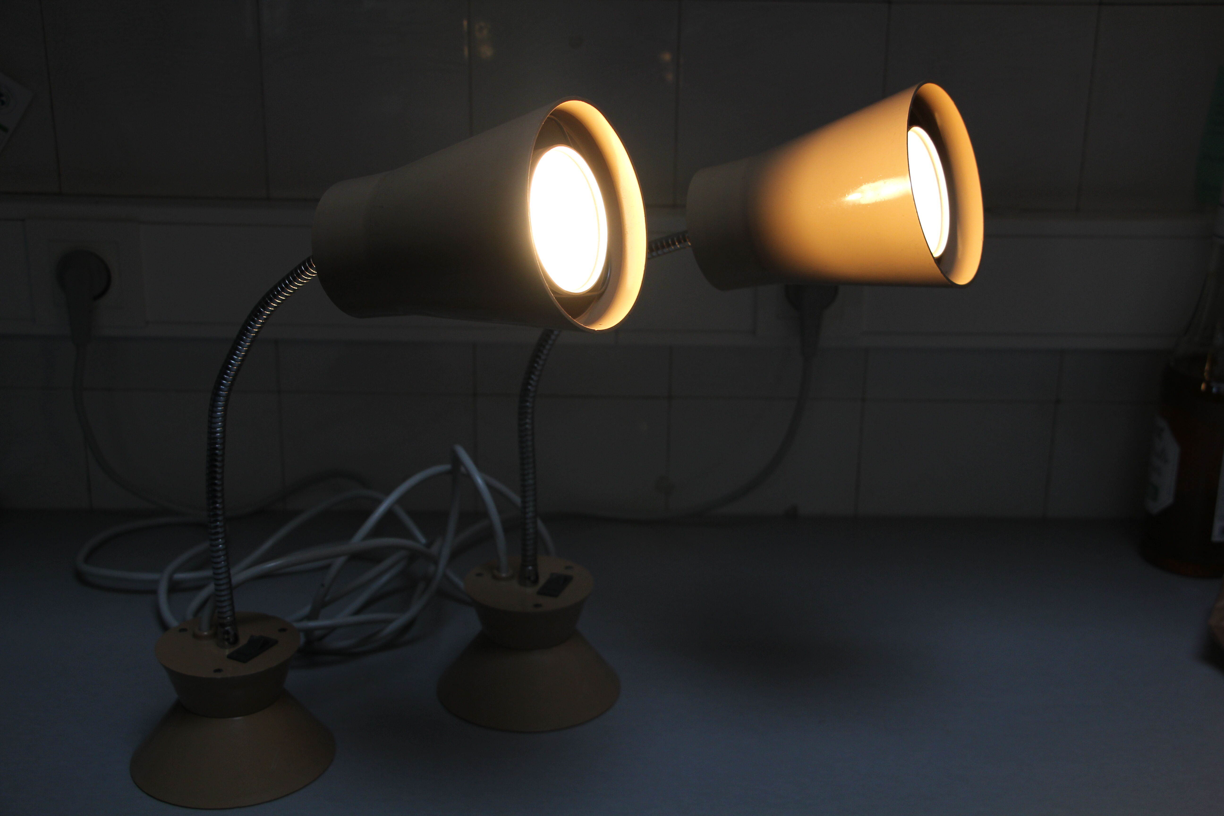 Set of two Armelec 92 beige workshop lamps 1950