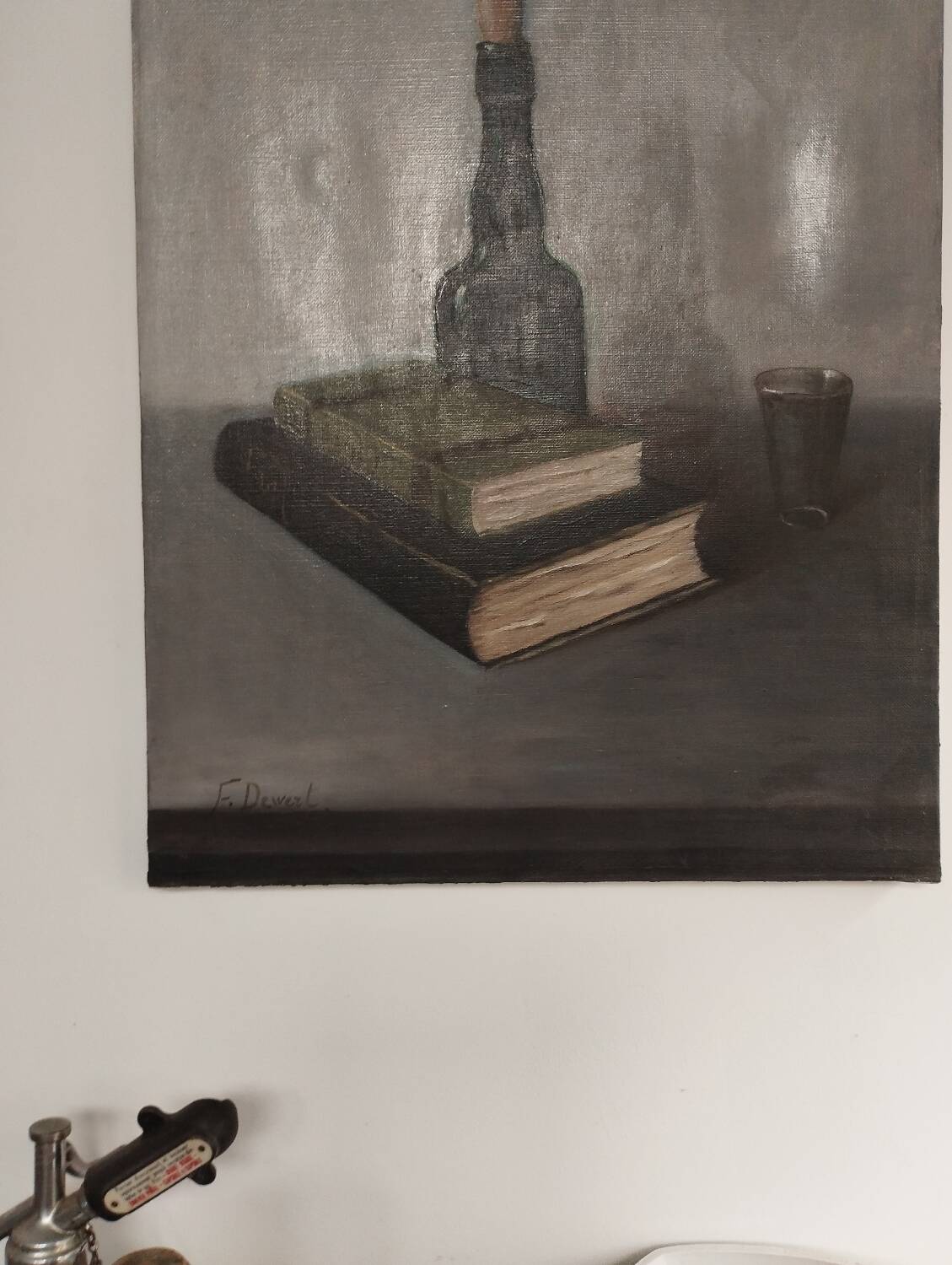 Still life canvas with bottle