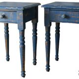 Pair of vintage country bedside tables with blue patina