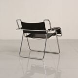 Metal and black leather armchair by Gastone Rinaldi for Thema 80's