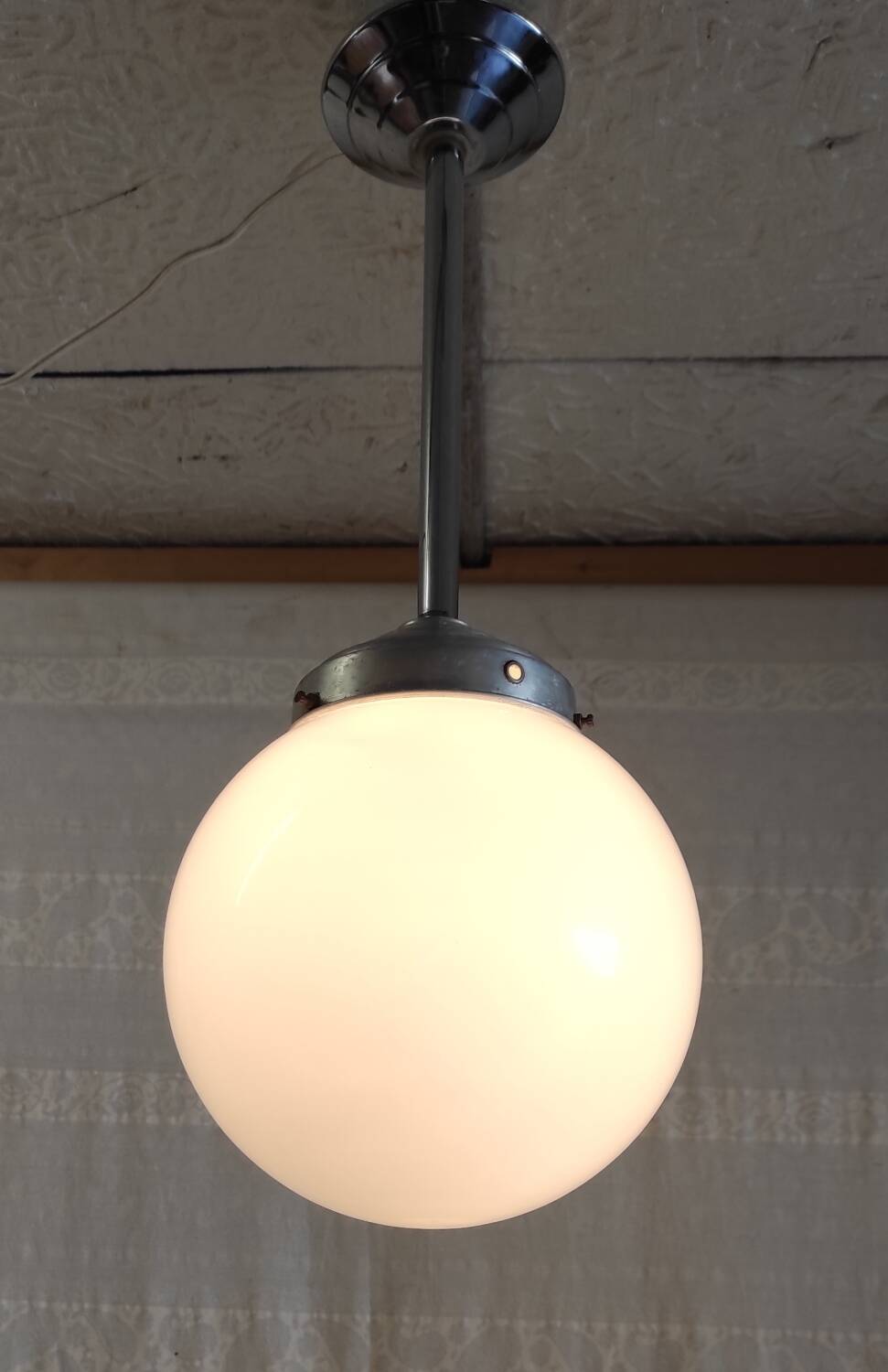 Opaline globe industrial pendant light - mid. 20th century