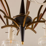 Italian mid-century Murano glass and teak chandelier attributed to Stilnovo, 1960s