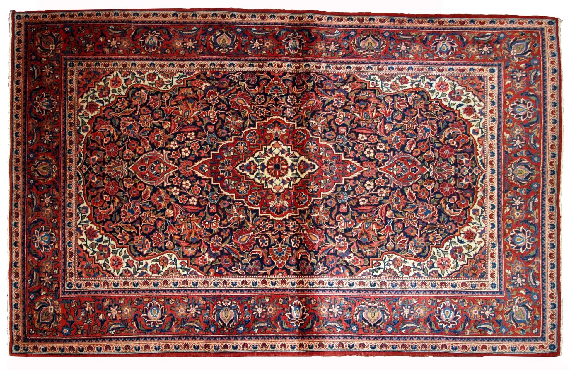 Handmade antique Persian Kashan rug 4.1' x 6.2' (125cm x 189cm) 1910s