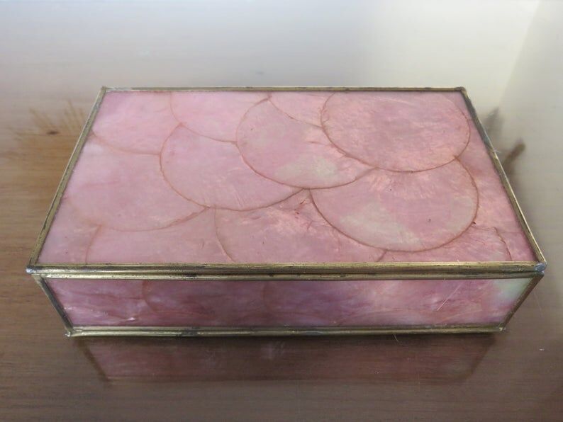 Pink mother-of-pearl and brass box 70s