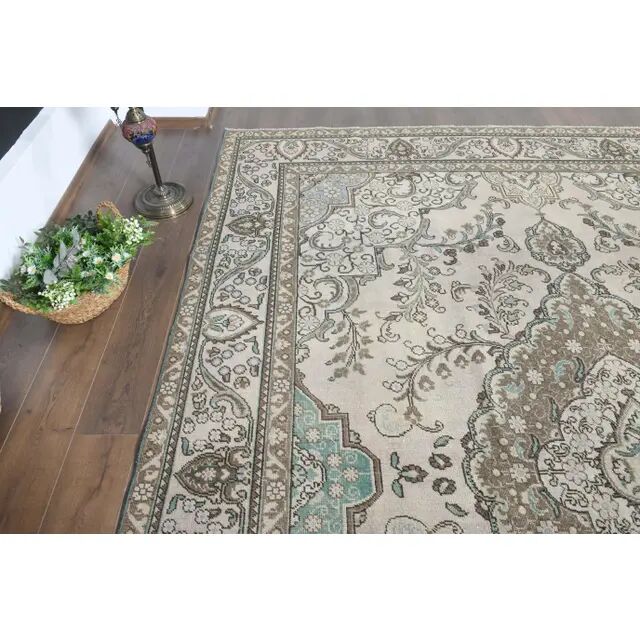 1970s Vintage Persian Handmade Wool Cotton Pink Area Rug 286x380