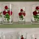 Set of 9 vintage glasses with flower designs - red roses -