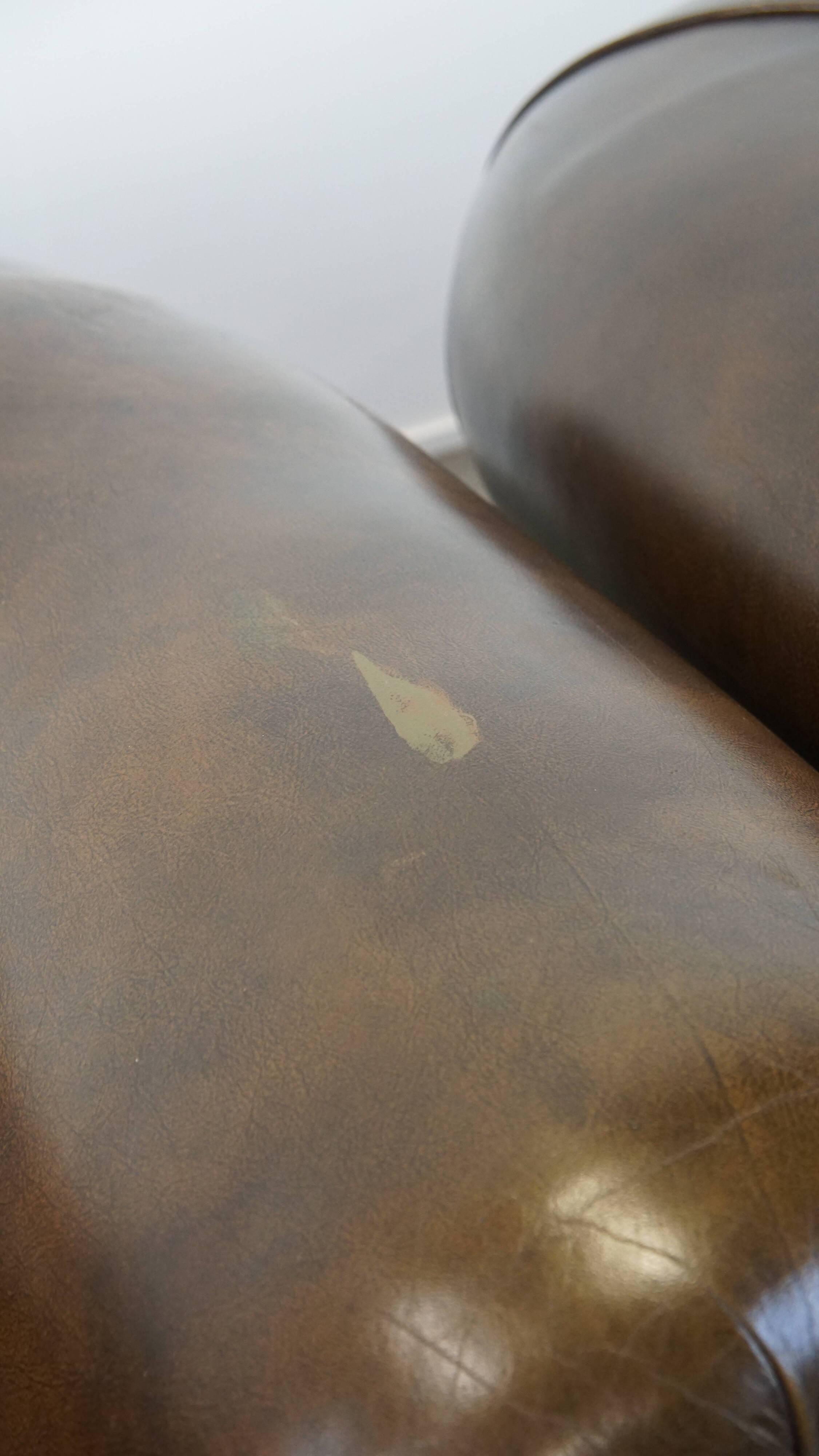 2 Chesterfield armchairs in dark brown cowhide