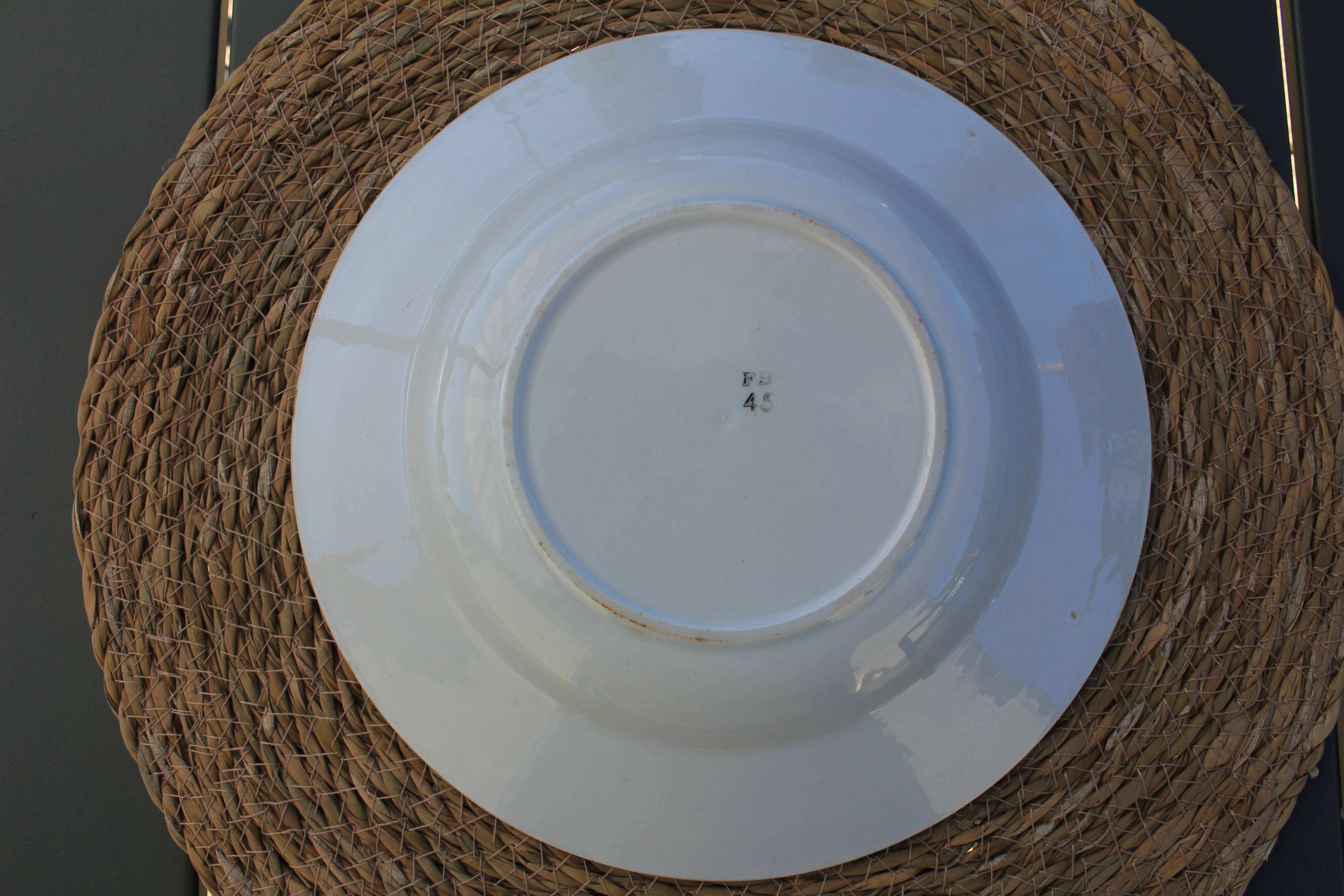 Deep plate with royal blue geometric pattern marked on the back FB 45.