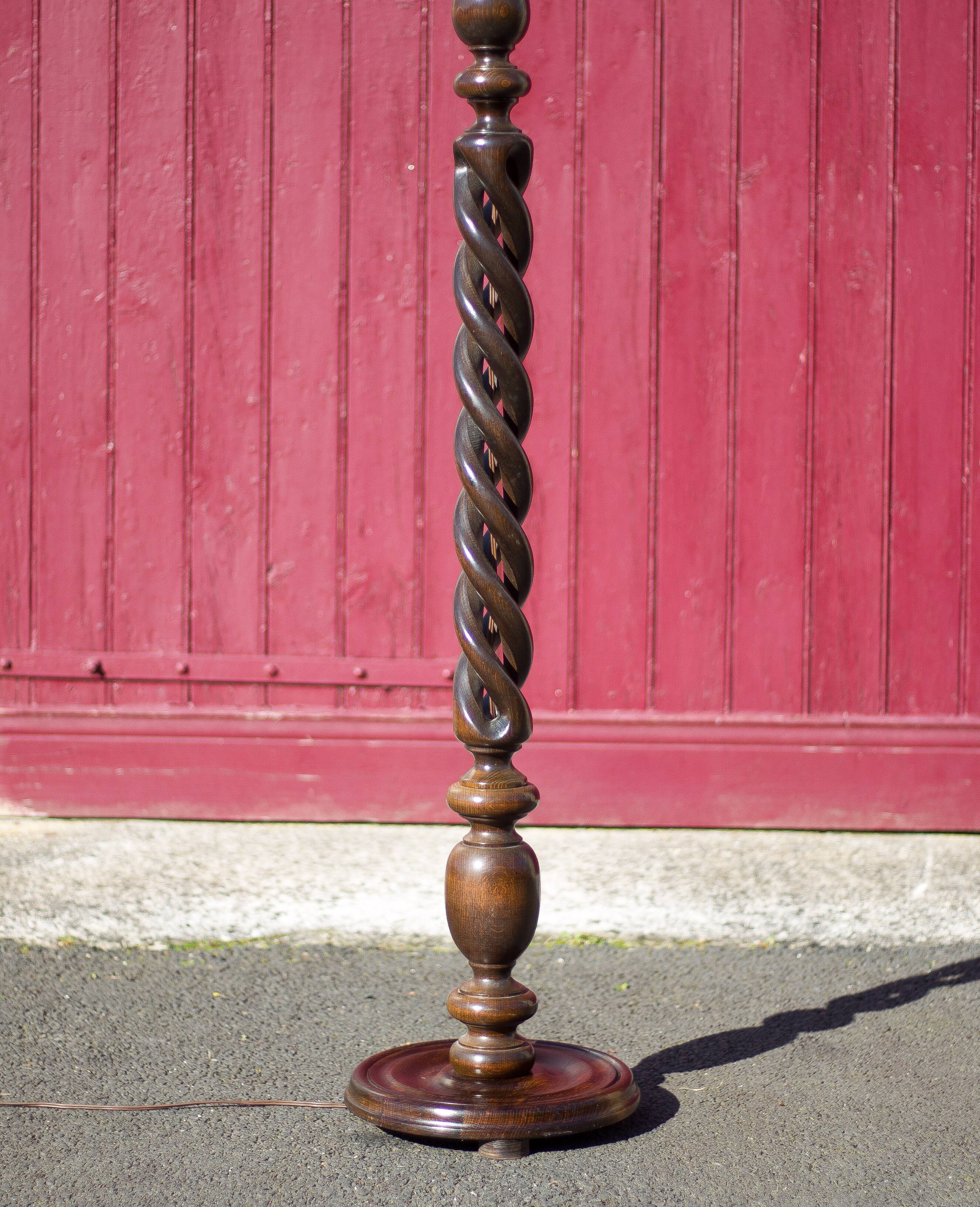 Wooden floor lamp, turned wooden floor lamp, large vintage wooden lamp base