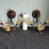 Pair of vintage Italian metal and blown glass wall lights
