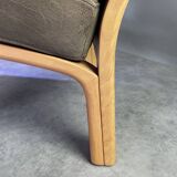 Chocolate leather armchair, wooden structure
