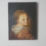 Old oil painting on canvas, countryside decoration, child portrait