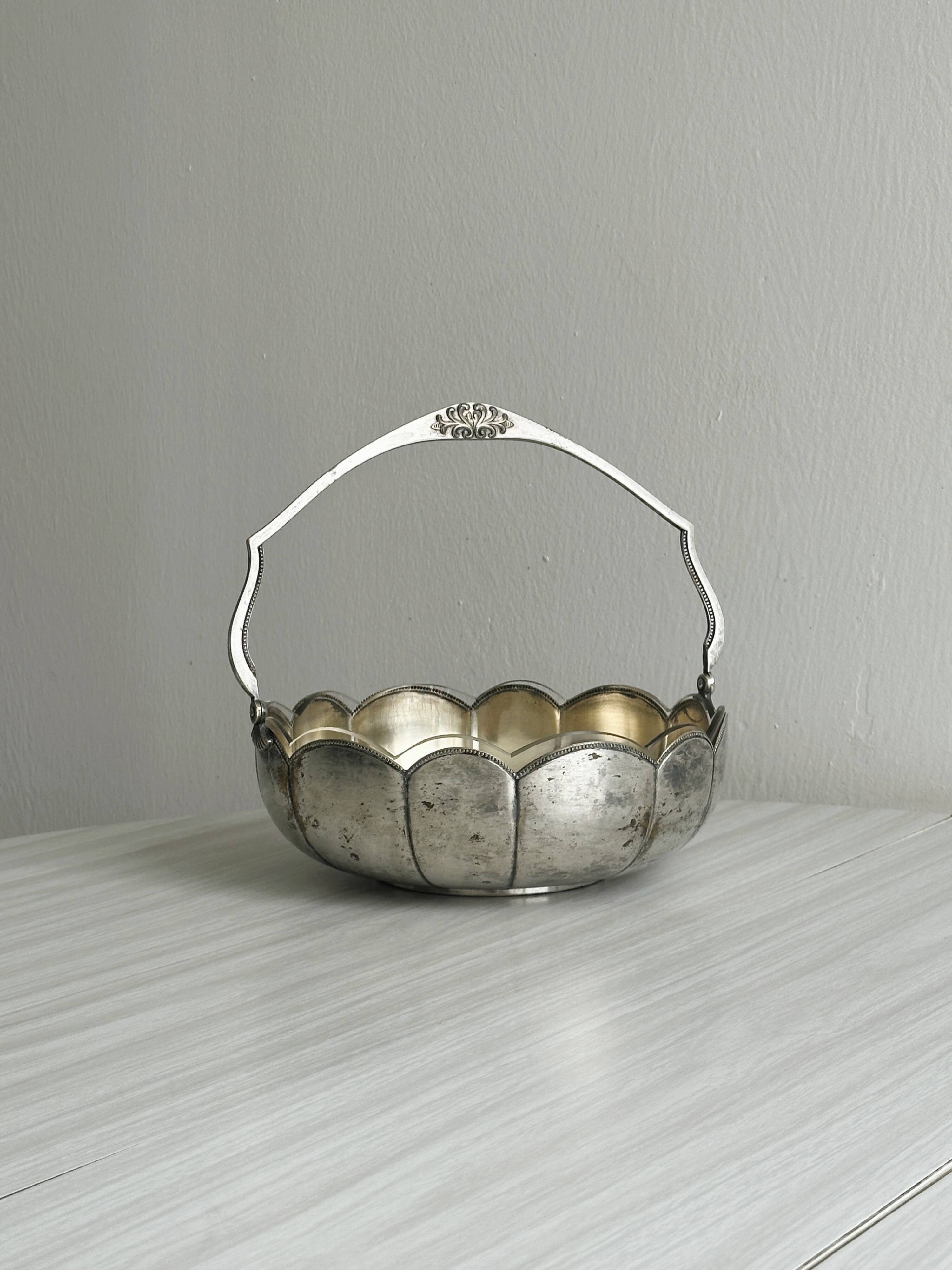 Antique glass and silver-plated metal dish