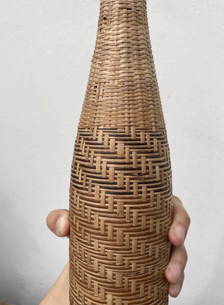 70s woven wicker rattan bottle