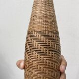 70s woven wicker rattan bottle