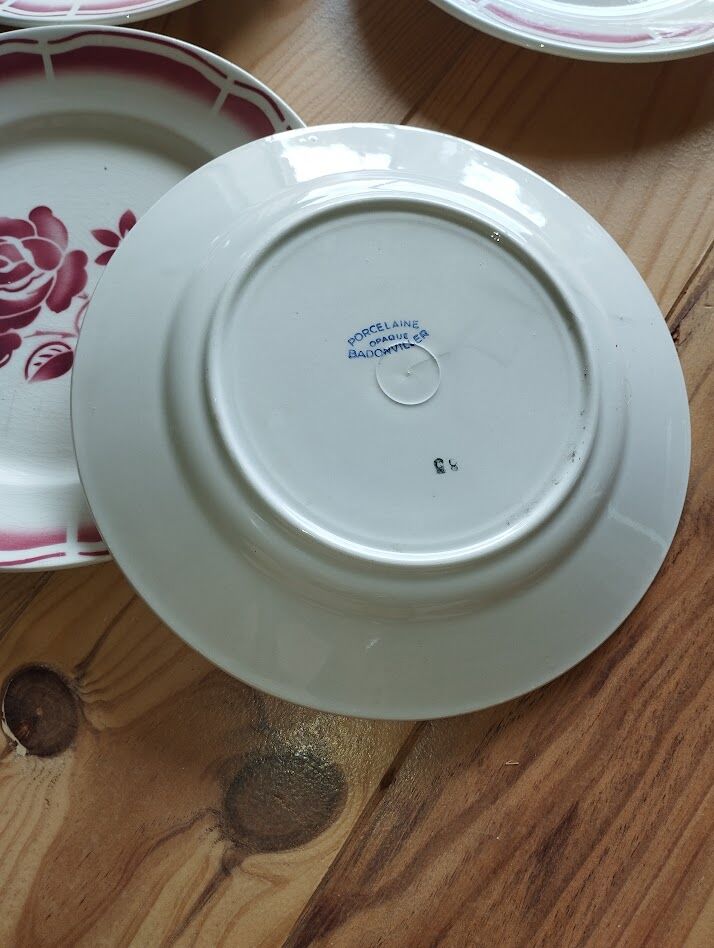 Set of 6 antique Badonviller flat plates in decorated earthenware.