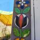 Miroir pierre de lave, fleurs émaillées, années 60-70