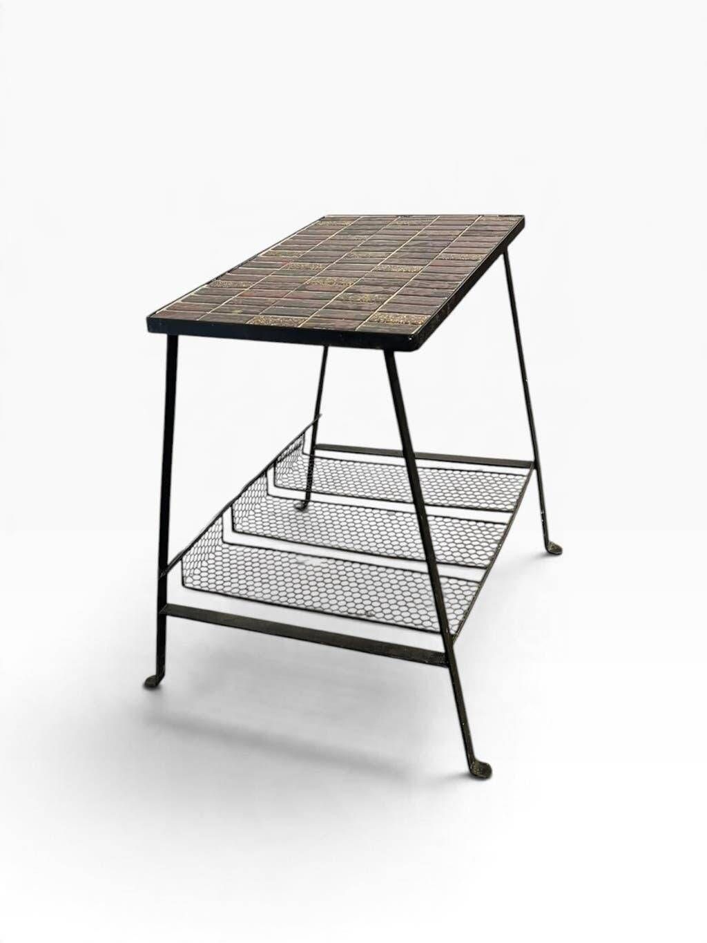 Vintage metal side table/plant table with ceramic accent